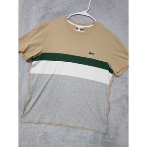 Lacoste Shirt Mens XL Big Crocodile Colorblock Crew Neck Tan Brown Gray Preppy